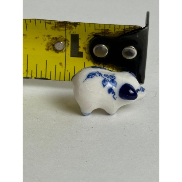 Micro VTG Ceramic Piggy Bank Blue White Delft Floral Collectible Dollhouse 1" - Picture 2 of 6